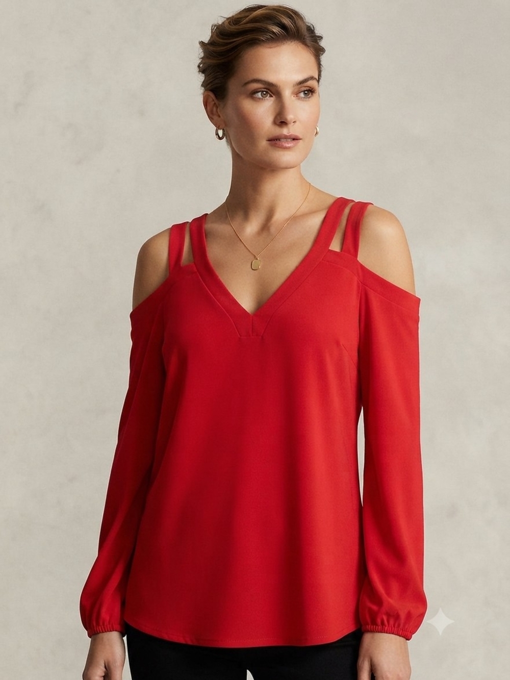 INC International Concepts Red Cold-Shoulder V-Neck Blouse